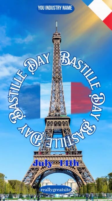 Blue Joyful Celebrate Bastille Day – July 14th French National Day – Paris Eiffel Tower Event Video Reel do Instagram template