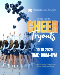 Blue Joyful Cheer Tryouts Flyer Instagram Portrait template