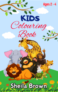 Blue Joyful Children's Animal Colouring  Kind Kindle/Book Covers template