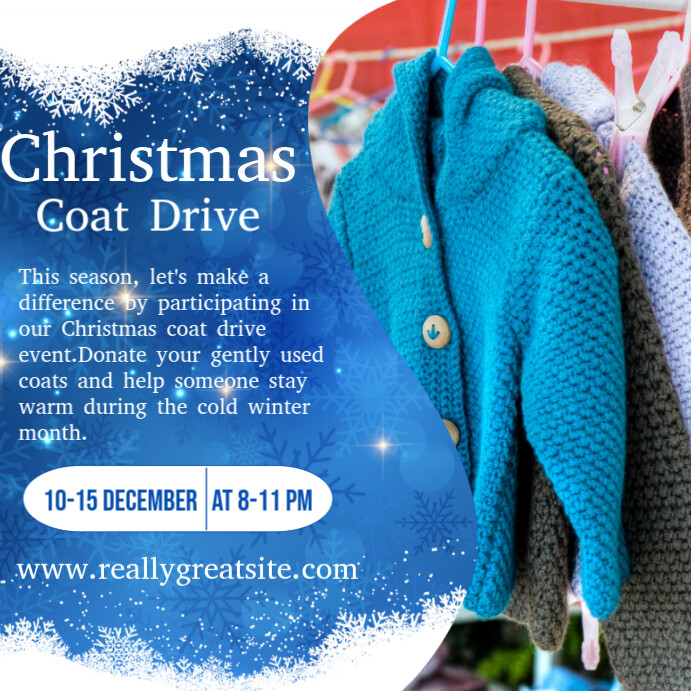Blue Joyful Christmas Coat Drive Event  Instagram Post template