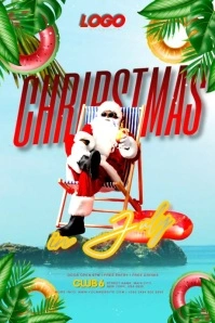 Blue Joyful Christmas In July Party Poster template