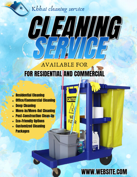 Blue Joyful Cleaning Service  Flyer (us Letter) template