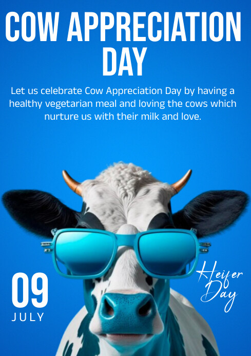 Blue Joyful Cow Appreciation Day A4 Template | PosterMyWall
