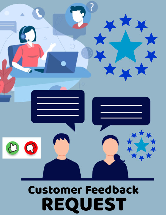 Fun Feedback Request Plantilla de Blue Joyful Customer Feedback Request Flyer | PosterMyWall