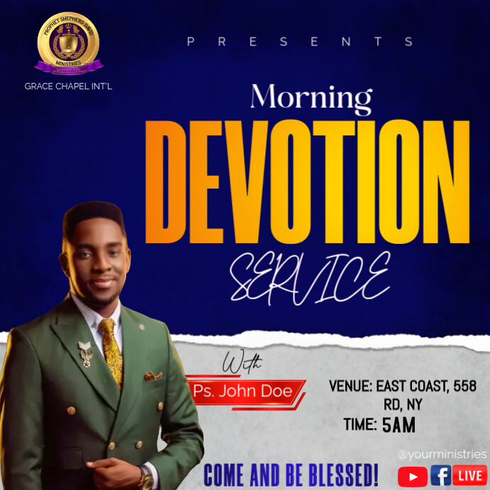 Blue Joyful Devotion Service Square (1:1) 方形(1:1) template