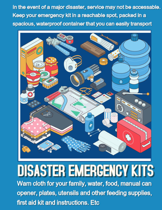 Disaster Management Kit Example Blue Joyful Disaster Emergency Kit Flyer (us Letter) Template ...