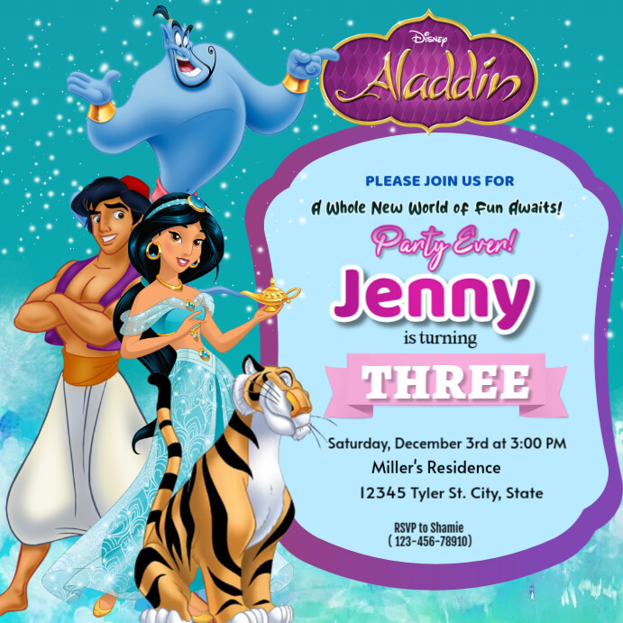 Blue Joyful Disney Princess Birthday Instagram Post template