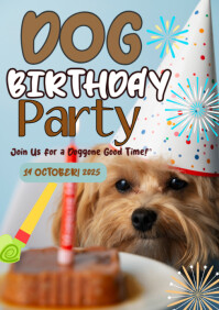 Blue Joyful Dog Birthday Party  A3 template