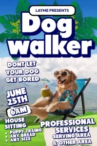 Blue Joyful Dog Walker  Poster template