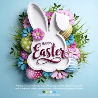 Blue Joyful Easter Celebration Square Video Isikwele (1:1) template