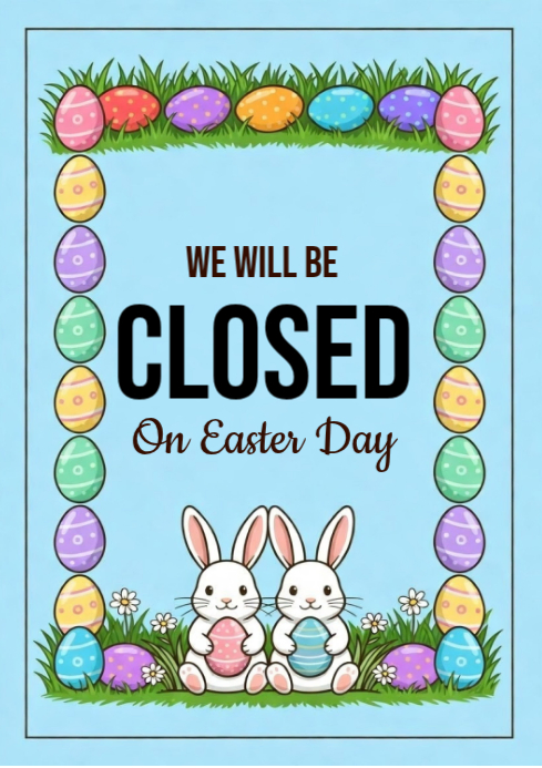 Blue Joyful Easter Closure Announcement A3 Modelo | PosterMyWall