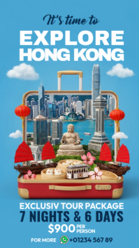 Blue Joyful Explore Hong Kong Instagram Story template
