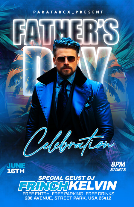 Blue Joyful Father's Day Celebration Template Half Page Wide