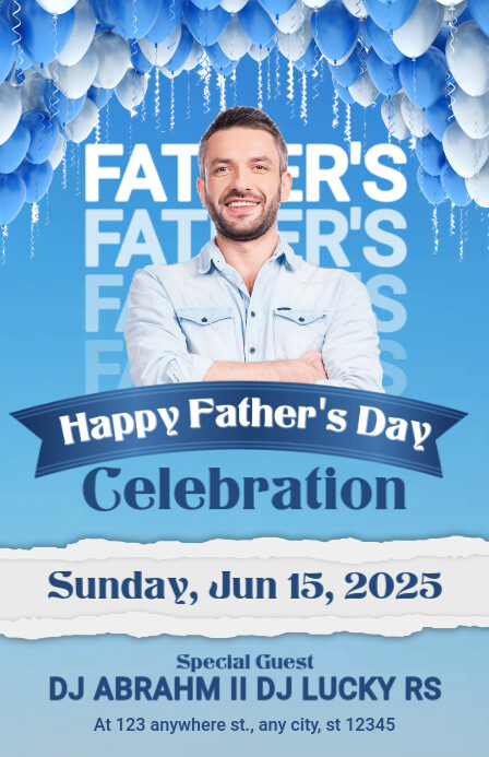 Blue Joyful Father's Day Invitation Half Page Wide Szeroki pół strony template
