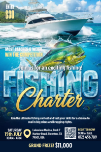 Blue Joyful Fishing Contest Banner 4' × 6' template