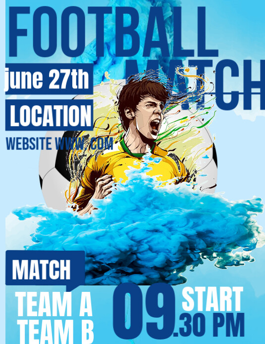 Blue Joyful Football Match Poster Flyer (us Letter) template