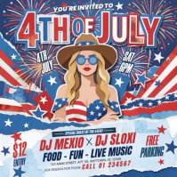Blue Joyful Fourth of July Celebration Square Video Persegi (1:1) template