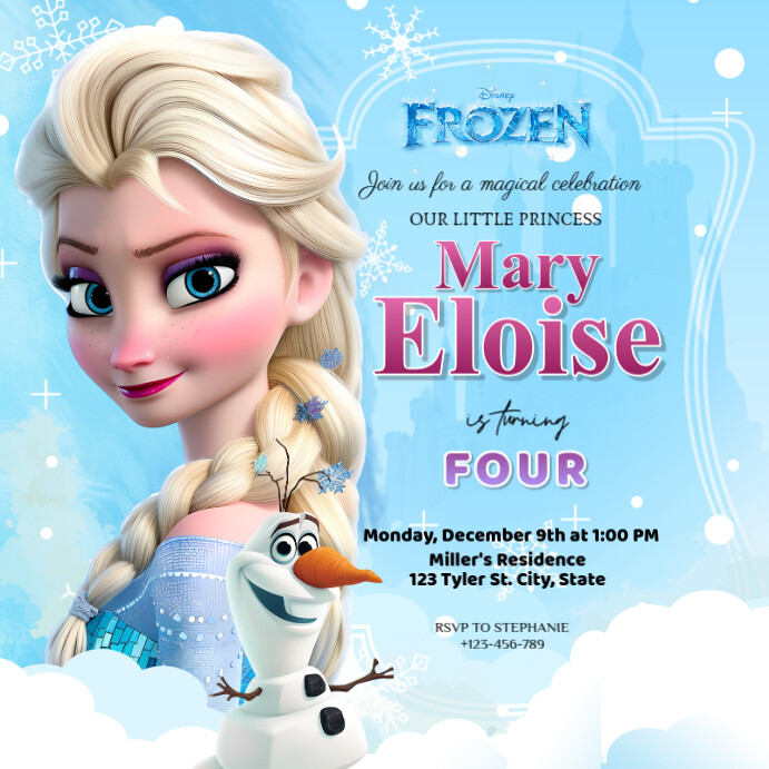 Blue Joyful Frozen Birthday Instagram Post Template | PosterMyWall