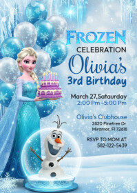 Blue Joyful Frozen Birthday Invitation A6 template