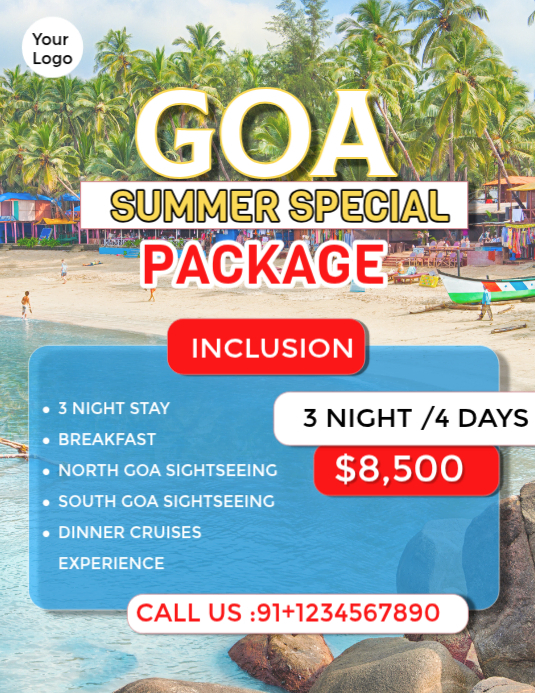 Blue Joyful Goa Travel Package Flyer Template | PosterMyWall