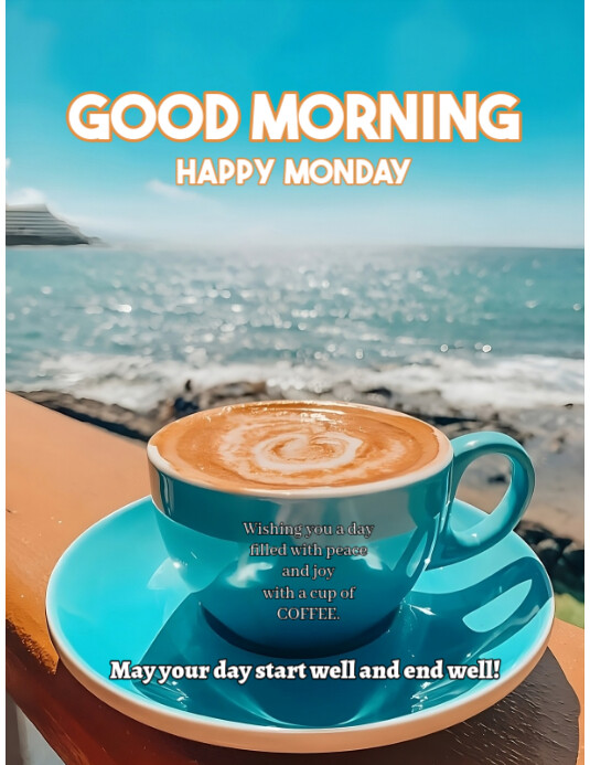 Blue Joyful Good Morning Coffee  Flyer (us Letter) template