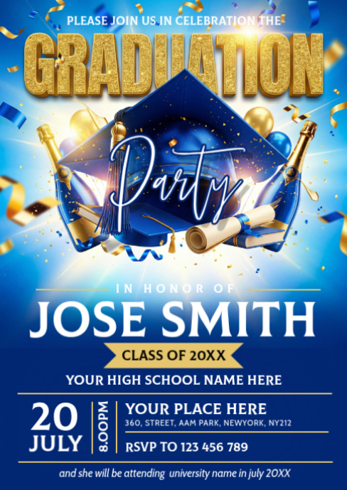 Blue Graduation Party A6 Template | PosterMyWall