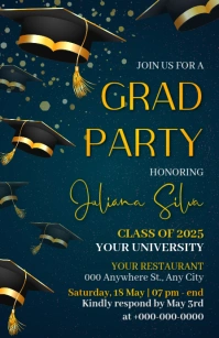 Blue Joyful Graduation Party Invitation Half Page Wide template