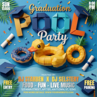 Blue Joyful Graduation Pool Party Square Video Quadrado (1:1) template