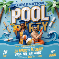 Blue Joyful Graduation Pool Party Square Video Vierkant (1:1) template