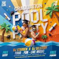 Blue Joyful Graduation Pool Party Square Video Quadrato (1:1) template