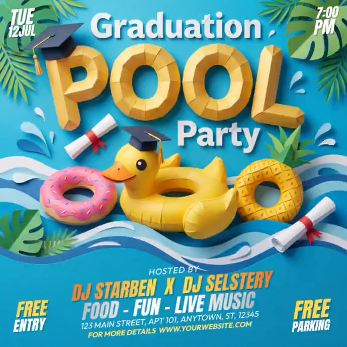 Graduation Pool Party Square Template | PosterMyWall