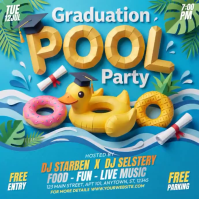Blue Joyful Graduation Pool Party Square Video Kvadrat (1:1) template