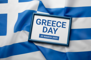 Blue Joyful Greece Indepedence Day Label Etiket template