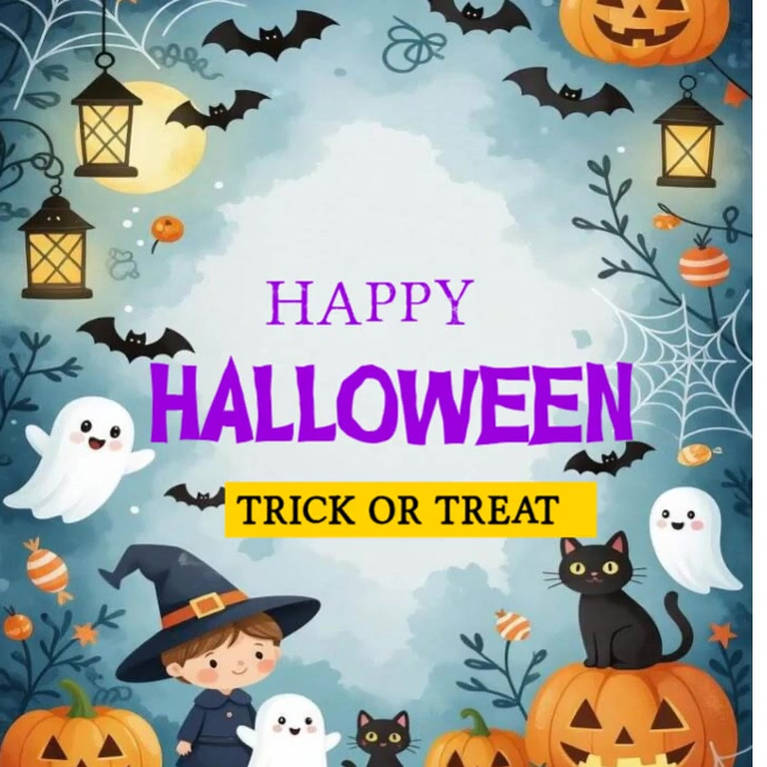 Blue Joyful Halloween Party Invitation Instagram Post Video Template ...
