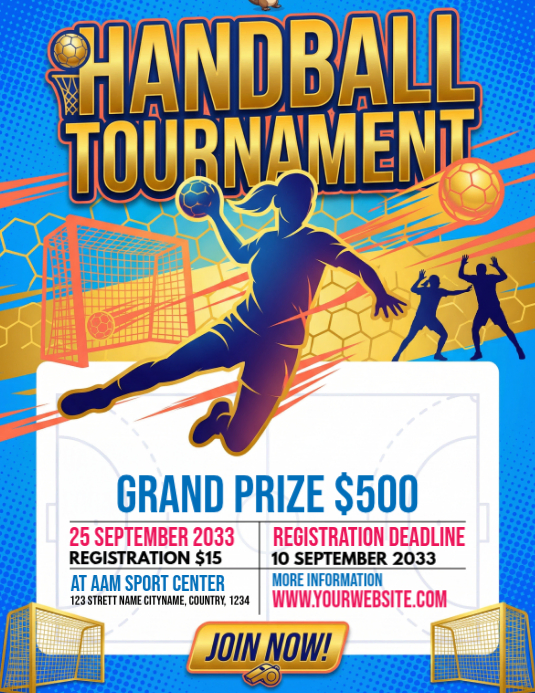 Blue Joyful Handball Tournament Flyer Templat | PosterMyWall