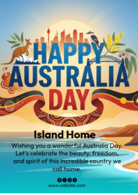 Blue Joyful Happy Australia Day A6 template