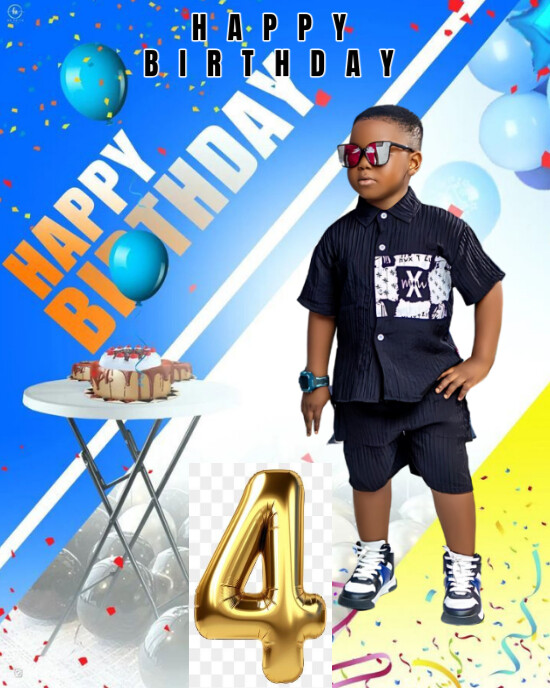 Blue Joyful Happy Birthday Celebration Instagram Portrait template