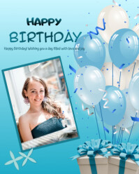 Blue Joyful Happy Birthday Instagram Portrait template