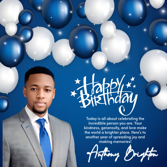 Blue Joyful Happy Birthday Post Square (1:1) template