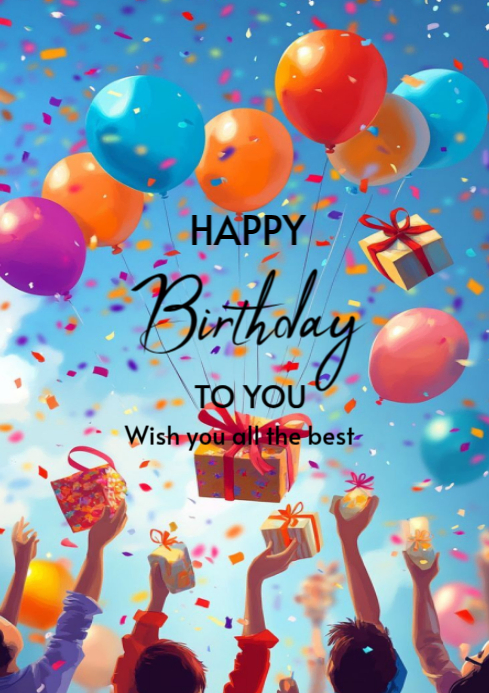 Blue Joyful Happy Birthday To You A4 Template | PosterMyWall