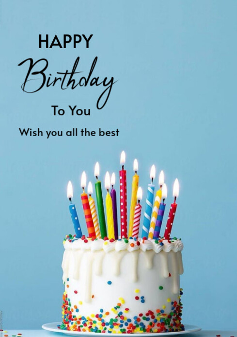 Blue Joyful Happy Birthday To You A4 Template | PosterMyWall