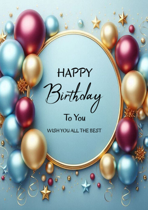 Modèle Blue Joyful Happy Birthday To You A4 | PosterMyWall