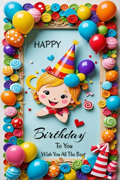 Blue Joyful Happy Birthday To You Poster Template | PosterMyWall