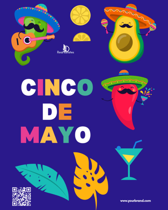 Blue Joyful Happy Cinco De Mayo Flyer Poster Instagram Portrait template