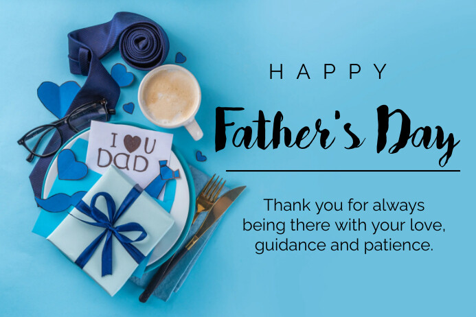 Blue Joyful Happy Father's Day Celebration Po Etykieta template