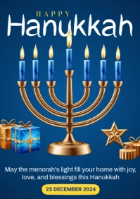 Blue Joyful Happy Hanukkah A4 template