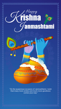 Blue Joyful Happy Janmashtami Instagram Story template