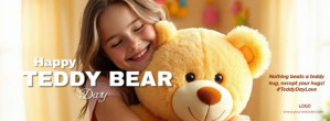 Blue Joyful Happy teddy bear day Facebook Cover Photo Facebook-coverfoto template