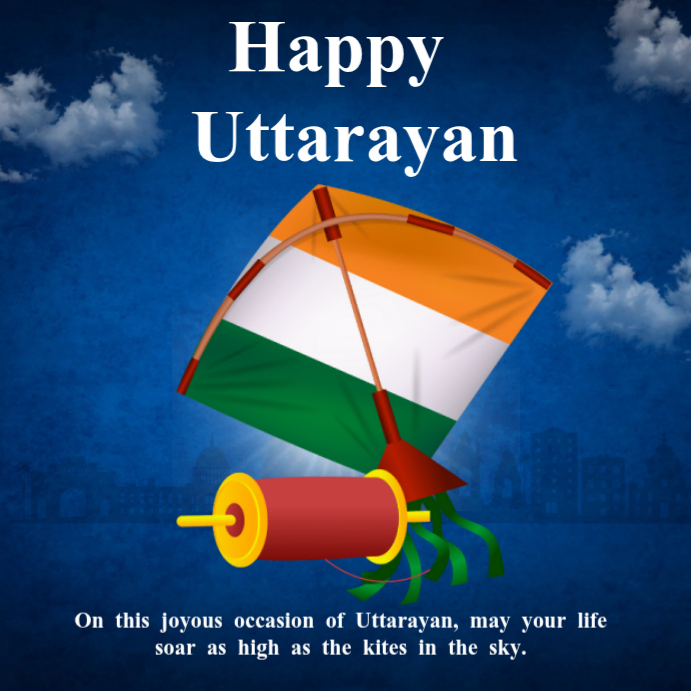 Blue Joyful Happy Uttararyan Instagram Post Template | PosterMyWall