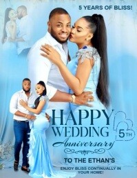 Blue Joyful Happy Wedding Anniversary  Flyer (us Letter) template